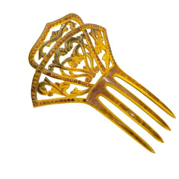 Vintage Hair Comb Mantilla Art Deco Large Hair Decoration Rhinestones - Picture 1 of 8